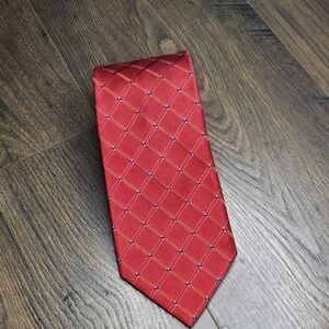Vintage Barneys New York 100%‎ Silk Red Blue Diamond Tie Made In USA